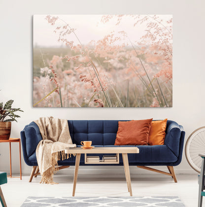 79164340-MGV-CV-36X24-Pastel Grasses Wall Art Canvas Print, Framed Soft Meadow Art Picture Print, Field in Breeze Perfect Pastel Minimal Decor Artwork