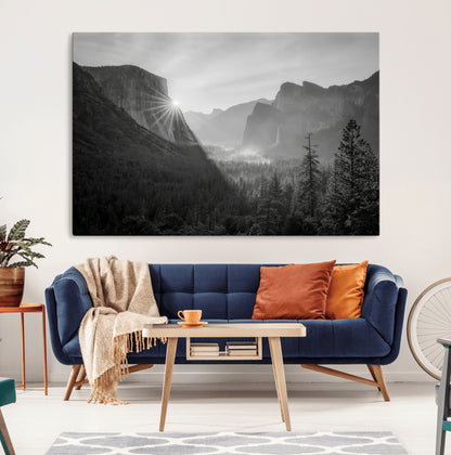 39278955-MGV-CV-36X24-Yosemite Valley Wall Art Canvas Print, Framed El Capitan Art Picture Print, Misty Mountain Perfect Modern Rustic Decor Artwork