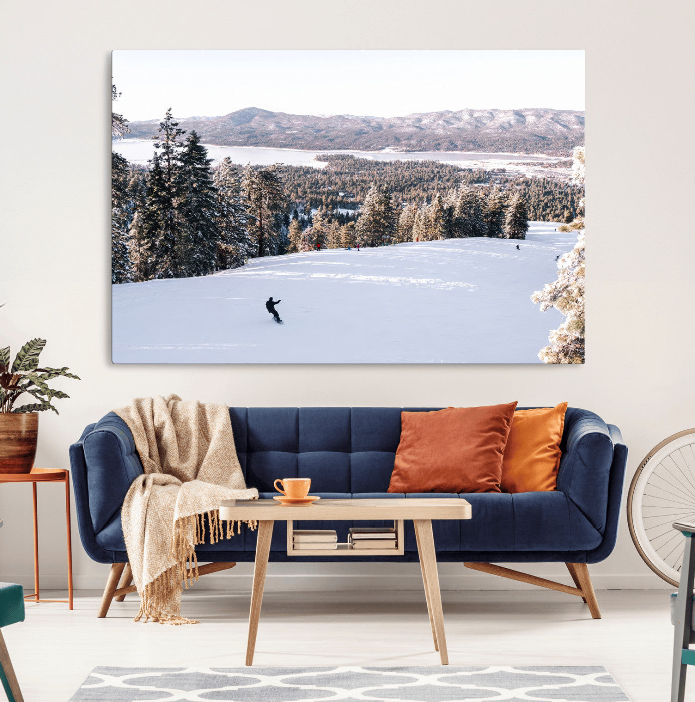 79857868-MGV-CV-36X24-Snowy Mountain Wall Art Canvas Print, Framed Ski Slope Art Picture Print, Winter Forest Perfect Modern Rustic Decor Artwork