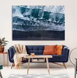 87941475-MGV-CV-36X24-Black Beach Wall Art Canvas Print, Framed Aerial Ocean Art Picture Print, Moody Coastal Perfect Modern Coastal Decor Artwork