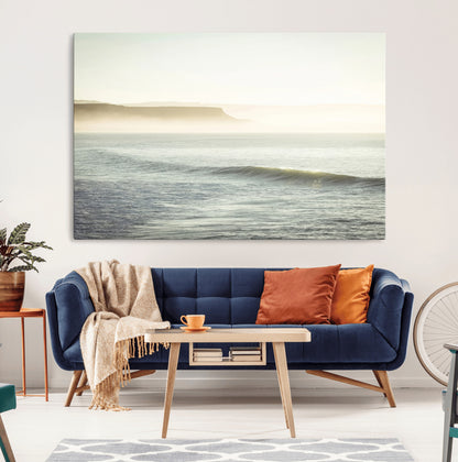 39310633-MGV-CV-36X24-Coastal Cliffs Wall Art Canvas Print, Framed Misty Ocean Art Picture Print, Morning Light Perfect Minimalistic Coastal Decor