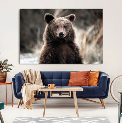 47112103-MGV-CV-36X24-Brown Bear Wall Art Canvas Print, Framed Forest Wildlife Art Picture Print, Woodland Bear Perfect Rustic Cabin Decor Artwork