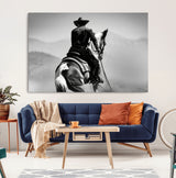 83102464-MGV-CV-36X24-Western Cowboy Wall Art Canvas Print, Framed Monochrome Horse Art Picture Print, Western Equestrian Perfect Rustic Western Decor