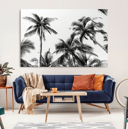 46641801-MGV-CV-36X24-Palm Tree Wall Art Canvas Print, Framed Black White Tropics Art Picture Print, Monochrome Palms Perfect Modern Tropical Minimalist