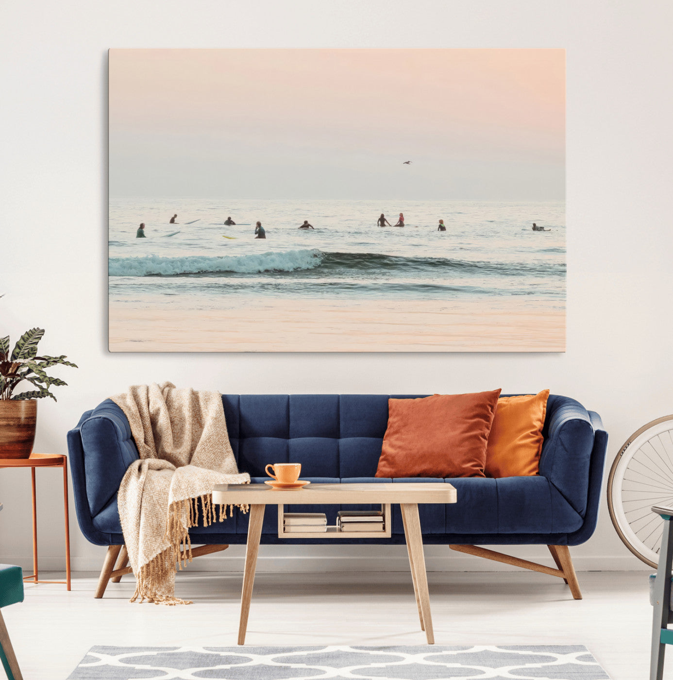 98888919-MGV-CV-36X24-Pastel Ocean Wall Art Canvas Print, Framed Soft Sunset Swimming Art Picture Print, Calm Sea Horizon Perfect Soft Coastal