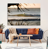 24896468-MGV-CV-36X24-Sunset Surf Wall Art Canvas Print, Framed Golden Waves Art Picture Print, Tropical Ocean Perfect Tropical Boho Decor Artwork