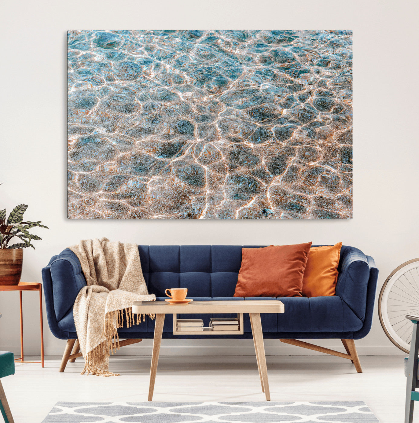 26580287-MGV-CV-36X24-Clear Water Wall Art Canvas Print, Framed Sunlit Ripples Art Picture Print, Ocean Texture Perfect Modern Coastal Decor Artwork