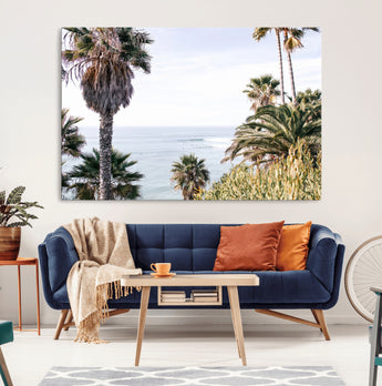 51404565-MGV-CV-36X24-Palm Trees Wall Art Canvas Print, Framed Ocean Breeze Art Picture Print, Coastal View Perfect Tropical Coastal Decor Artwork