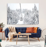 44705668-MGV-CV-36X24-Winter Forest Wall Art Canvas Print, Framed Snowy Forest Art Picture Print, Ski Lift Perfect Scandinavian Decor Artwork