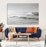 98634812-MGV-CV-36X24-Black and White Ocean Waves Wall Art – Minimalist Sea Canvas Print, Coastal Photography Decor for Living Room, Bedroom or Office