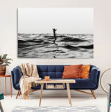 69541918-MGV-CV-36X24-Black White Ocean Wall Art Canvas Print, Framed Moody Seascape Art Picture Print, Surfer Sign Perfect Moody Minimalist Decor