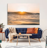 16973771-MGV-CV-36X24-Calm Water Wall Art Canvas Print, Framed Sunset Waves Art Picture Print, Coastal Warmth Perfect Warm Minimalist Decor Artwork