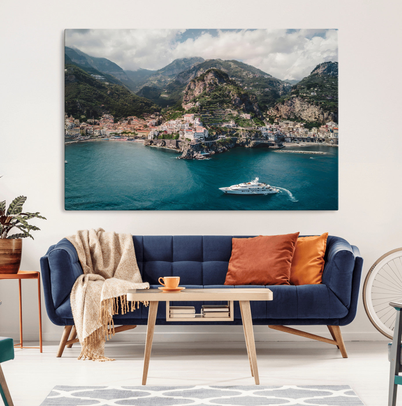 20321590-MGV-CV-36X24-Amalfi Coast Wall Art Canvas Print, Framed Italy Travel Art Picture Print, Mediterranean Landscape Perfect Mediterranean Coastal