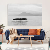 30524220-MGV-CV-36X24-Whale Tail Wall Art Canvas Print, Framed Black White Ocean Art Picture Print, Calm Marine Perfect Minimalist Coastal Decor Artwork