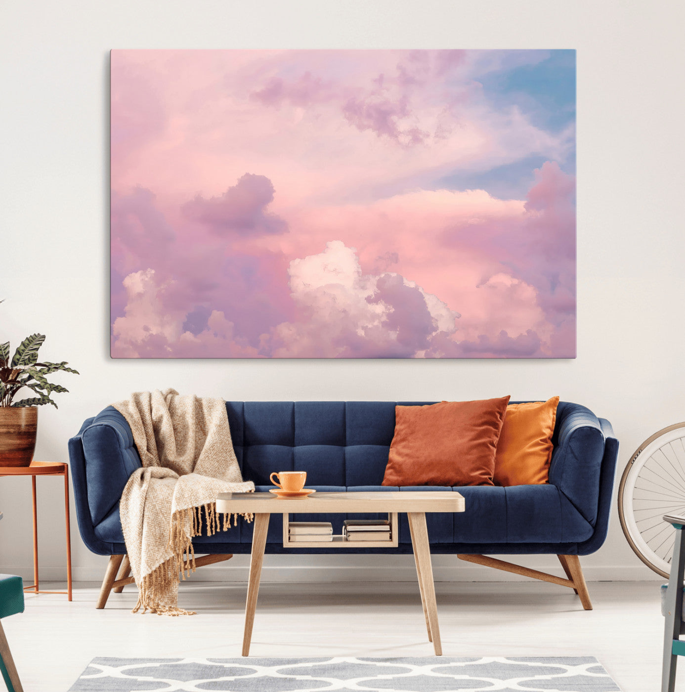 22874890-MGV-CV-36X24-Pastel Sky Wall Art Canvas Print, Framed Dreamy Cloudscape Art Picture Print, Sunset Glow Perfect Minimalist Serenity Decor