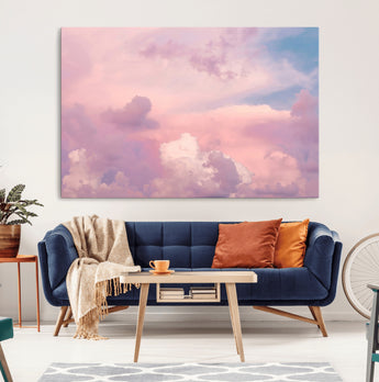 22874890-MGV-CV-36X24-Pastel Sky Wall Art Canvas Print, Framed Dreamy Cloudscape Art Picture Print, Sunset Glow Perfect Minimalist Serenity Decor