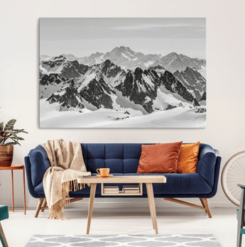 32399691-MGV-CV-36X24-Snowy Mountain Wall Art Canvas Print, Framed Mountain Peaks Art Picture Print, Alpine Mountains Perfect Minimalist Alpine Decor