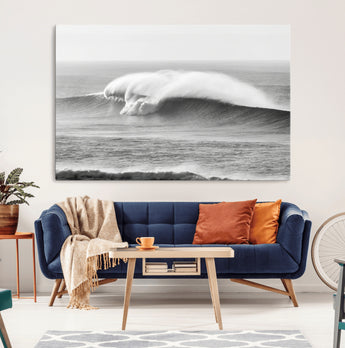 42544082-MGV-CV-36X24-Monochrome Seascape Wall Art Canvas Print, Framed Surf Wave Art Picture Print, Minimalist Ocean Perfect Moody Coastal Decor