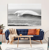 42544082-MGV-CV-36X24-Monochrome Seascape Wall Art Canvas Print, Framed Surf Wave Art Picture Print, Minimalist Ocean Perfect Moody Coastal Decor