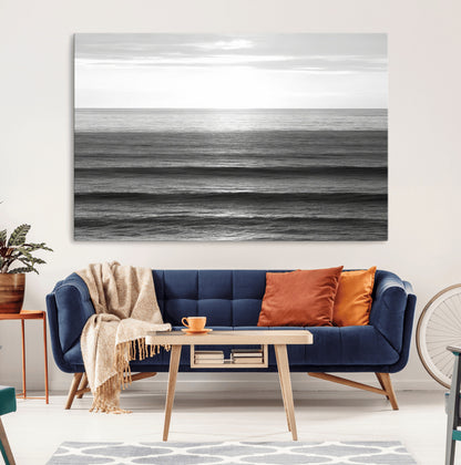 47305203-MGV-CV-36X24-Monochrome Ocean Wall Art Canvas Print, Framed Moody Ocean Art Picture Print, Calm Ocean Perfect Minimalist Coastal Decor Artwork