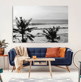 17508038-MGV-CV-36X24-Tropical Coastline Wall Art Canvas Print, Framed Palm Trees Art Picture Print, Ocean Waves Perfect Minimalist Coastal Decor