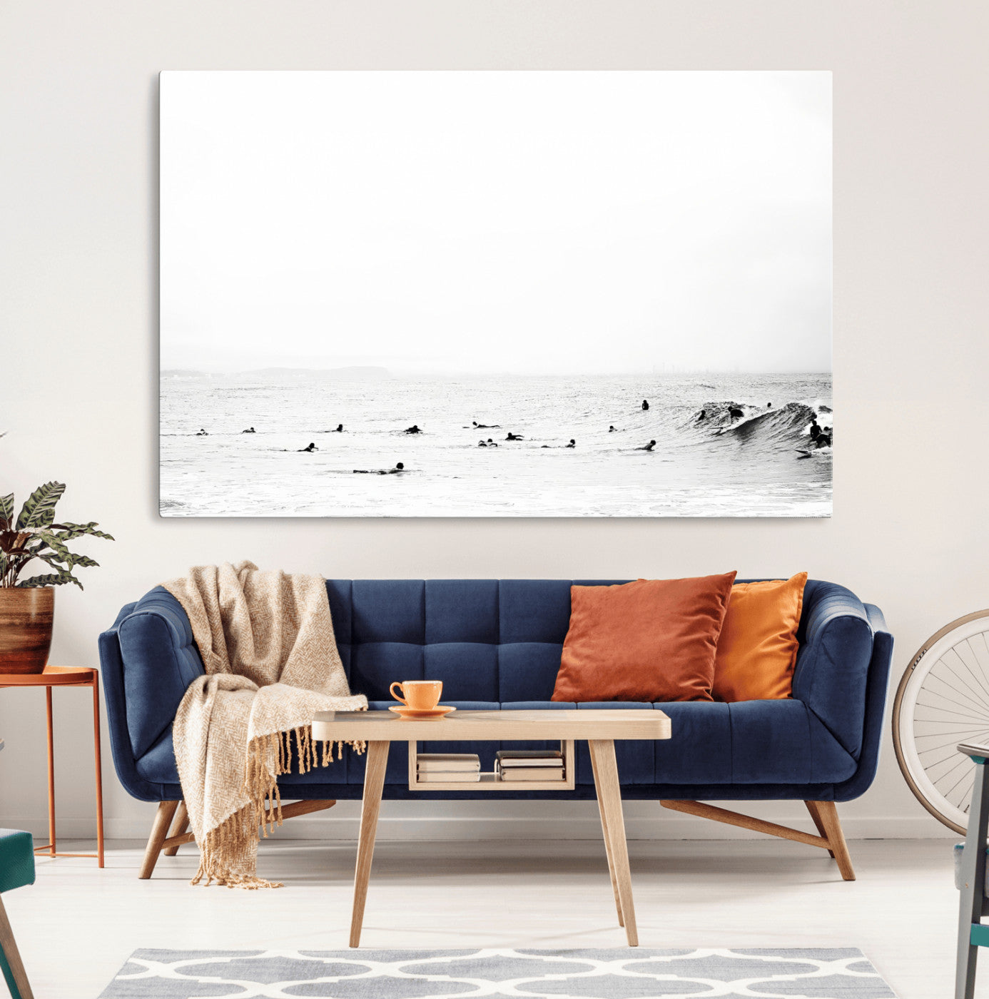 38441169-MGV-CV-36X24-Monochrome Swimming Wall Art Canvas Print, Framed Ocean Horizon Art Picture Print, Moody Coastal Perfect Minimalist Coastal Decor