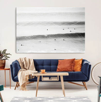 54291445-MGV-CV-36X24-Black White Ocean Wall Art Canvas Print, Framed Coastal Sport Art Picture Print, Ocean Culture Perfect Minimalist Coastal Decor