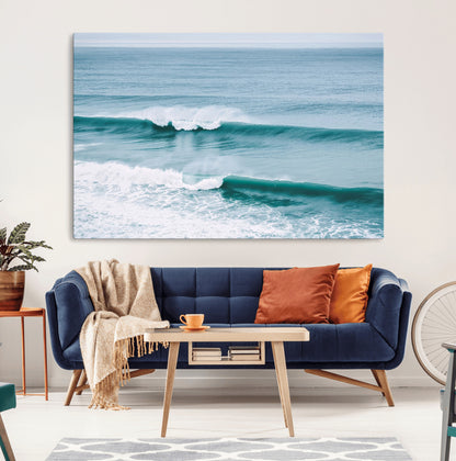 73692470-MGV-CV-36X24-Ocean Swell Wall Art Canvas Print, Framed Surf Waves Art Picture Print, Blue Water Perfect Coastal Dynamic Decor Artwork