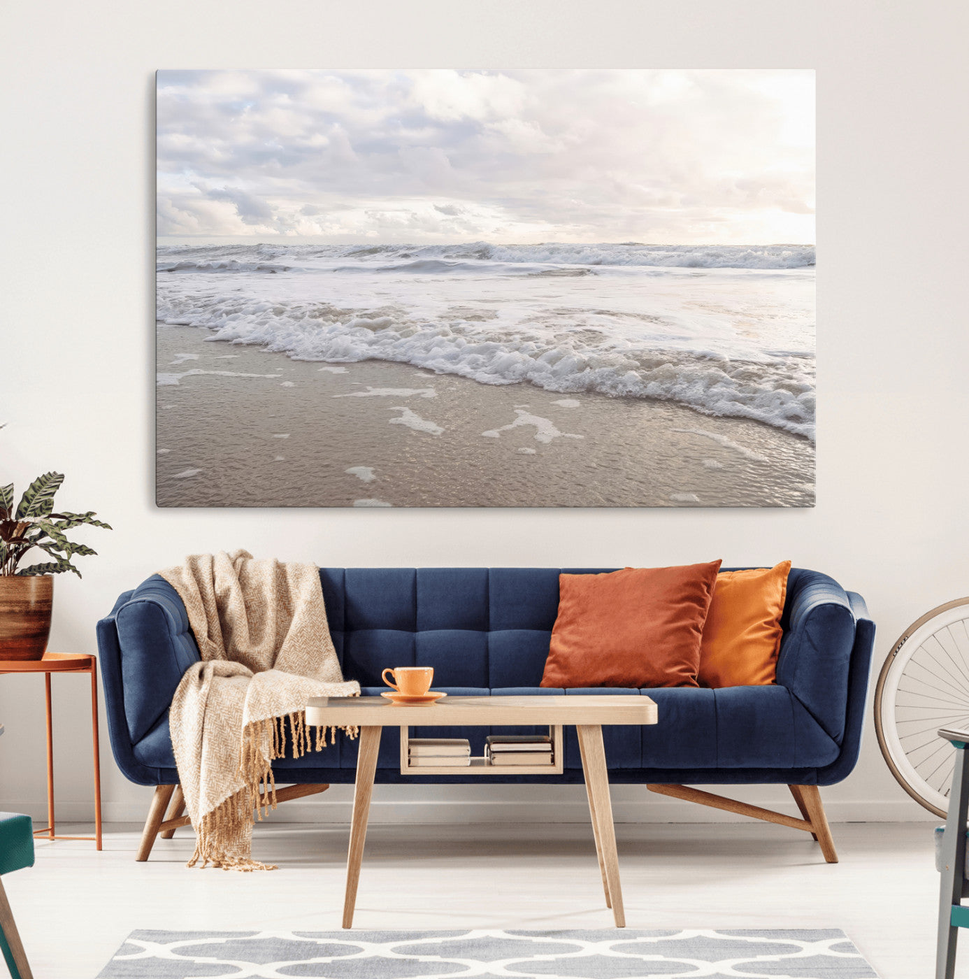 70596264-MGV-CV-36X24-Ocean Waves Wall Art Canvas Print, Framed Coastal Shoreline Art Picture Print, Sea Foam Perfect Coastal Minimalist Decor Artwork