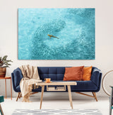 43671474-MGV-CV-36X24-Fish Swarm Wall Art Canvas Print, Framed Marine Life Art Picture Print, Shark Aerial Perfect Wildlife Coastal Decor Artwork