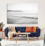 60635783-MGV-CV-36X24-Black White Seascape Wall Art Canvas Print, Framed Ocean Waves Art Picture Print, Misty Coastal Perfect Minimalist Coastal Decor