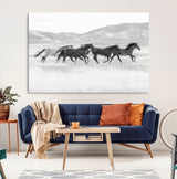 69934913-MGV-CV-36X24-Wild Horses Running Wall Art Canvas Print, Framed Black White Mustangs Art Picture Print, Rustic Western Perfect Rustic Western