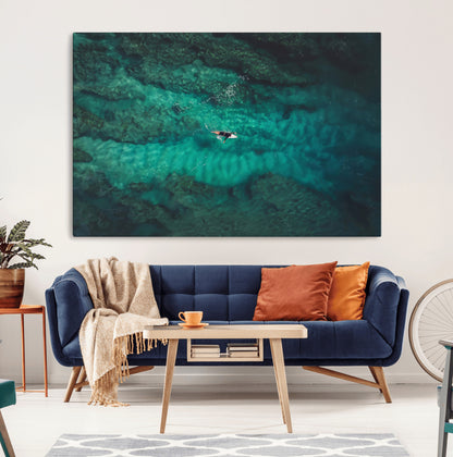 93287752-MGV-CV-36X24-Ocean Surf Wall Art Canvas Print, Framed Blue Waters Art Picture Print, Vibrant Seascape Perfect Coastal Adventure Decor Artwork