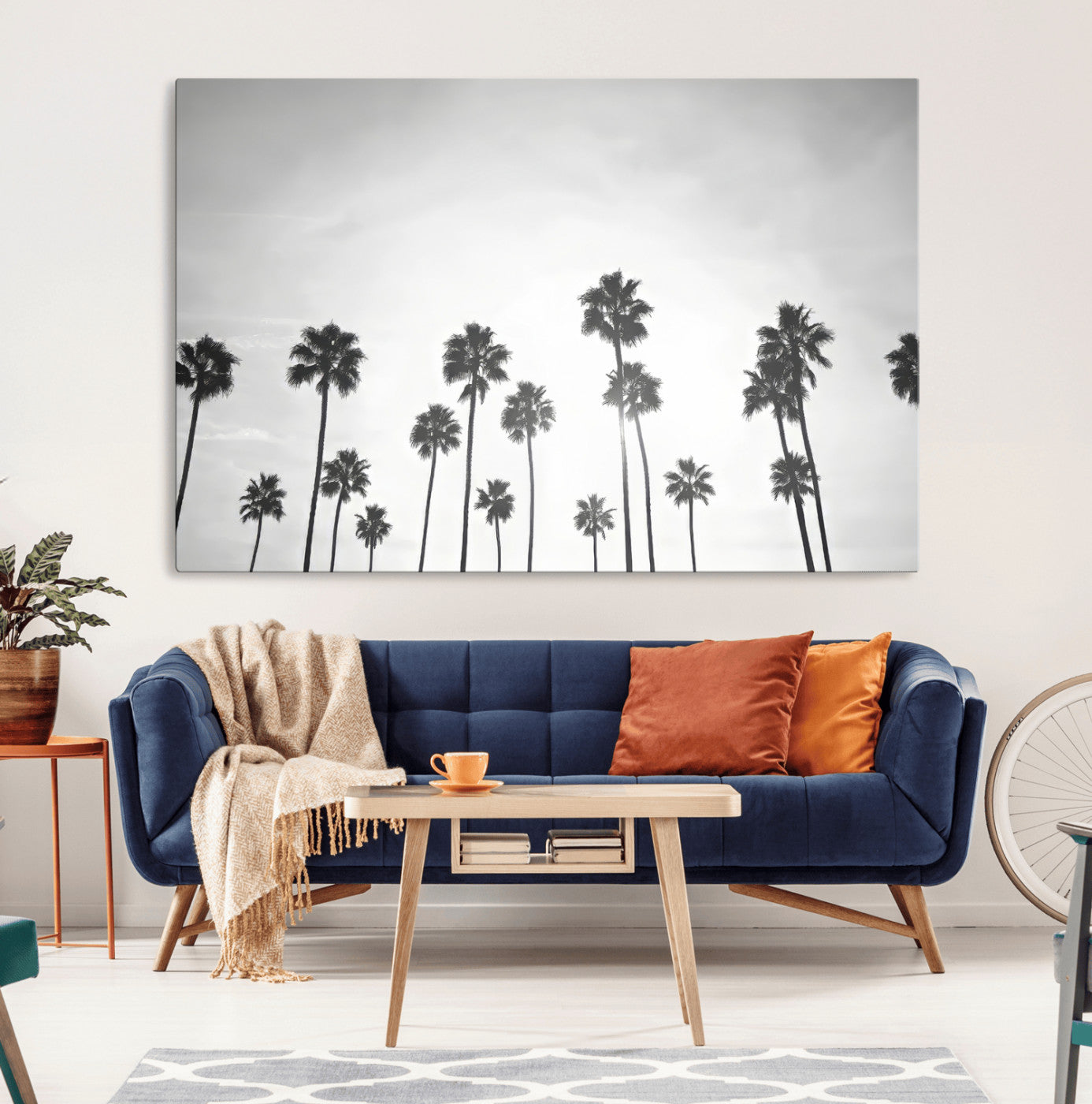 62298277-MGV-CV-36X24-Monochrome Palms Wall Art Canvas Print, Framed Minimalist Trees Art Picture Print, Silhouetted Palms Perfect Tropical Minimalist