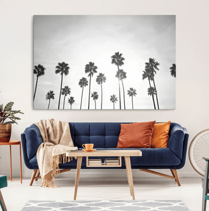 62298277-MGV-CV-36X24-Monochrome Palms Wall Art Canvas Print, Framed Minimalist Trees Art Picture Print, Silhouetted Palms Perfect Tropical Minimalist