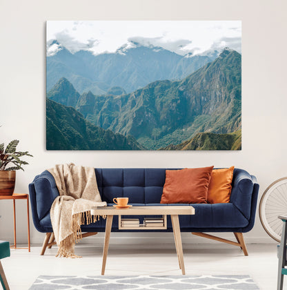 79393816-MGV-CV-36X24-Misty Mountain Wall Art Canvas Print, Framed Cloudy Andean Art Picture Print, Rugged Mountain Perfect Rustic Nature Decor Artwork