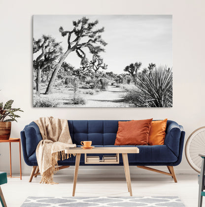 88164251-MGV-CV-36X24-Joshua Tree Wall Art Canvas Print, Framed Desert Path Art Picture Print, Monochrome Desert Perfect Minimalist Desert Decor Artwork