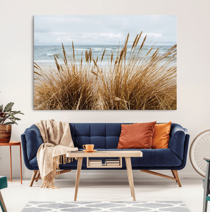 14270839-MGV-CV-36X24-Beach Grass Wall Art Canvas Print, Framed Coastal Dunes Art Picture Print, Dune Grass Perfect Coastal Minimalist Decor Artwork