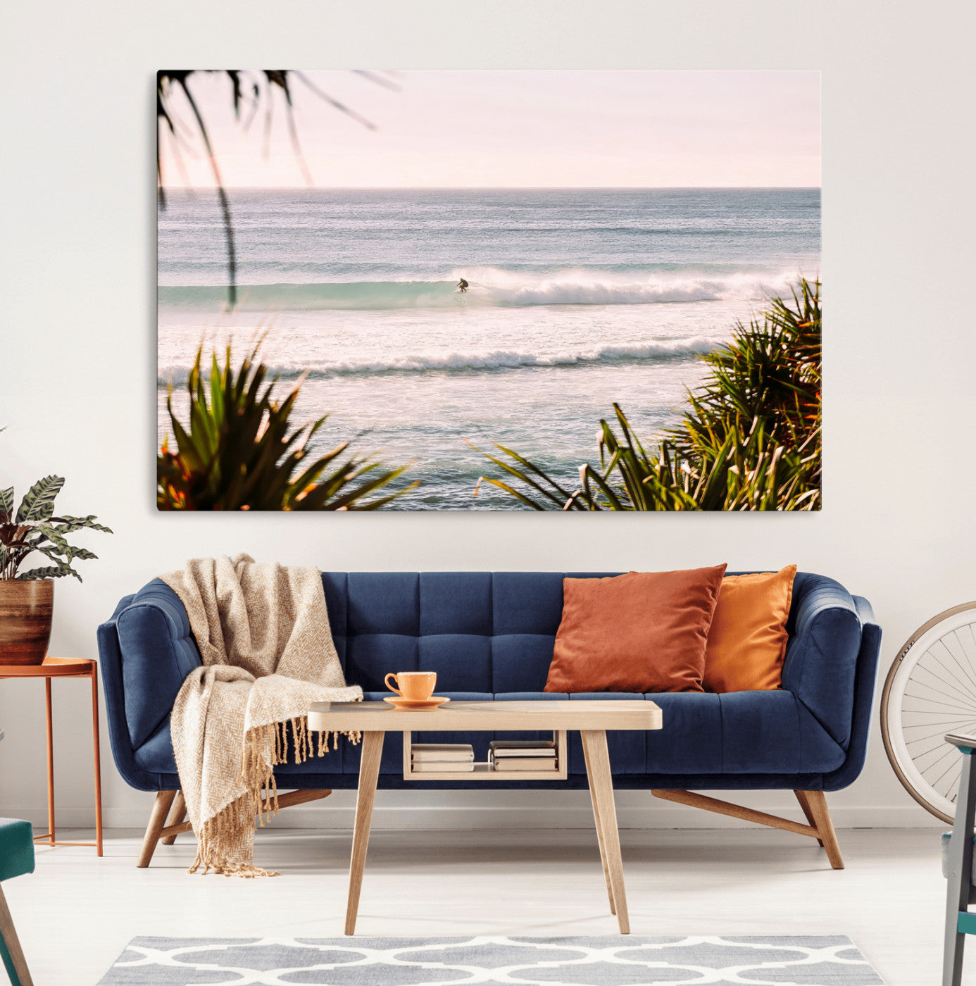 23287092-MGV-CV-36X24-Ocean Surfer Wall Art Canvas Print, Framed Coastal Surf Art Picture Print, Tropical Beach Perfect Tropical Coastal Decor Artwork