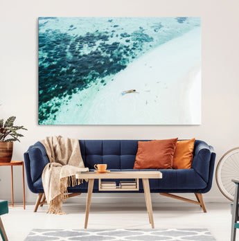 33764764-MGV-CV-36X24-Minimal Beach Wall Art Canvas Print, Framed Ocean Swimming Art Picture Print, Clear Ocean Perfect Minimal Coastal Decor Artwork