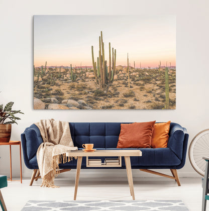 76234974-MGV-CV-36X24-Desert Cactus Wall Art Canvas Print, Framed Baja Desert Art Picture Print, Pastel Desert Perfect Southwestern Boho Decor Artwork