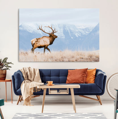 96024025-MGV-CV-36X24-Elk Photography Wall Art Canvas Print, Framed Mountain Wildlife Art Picture Print, Rustic Lodge Decor Perfect Rustic Lodge Decor