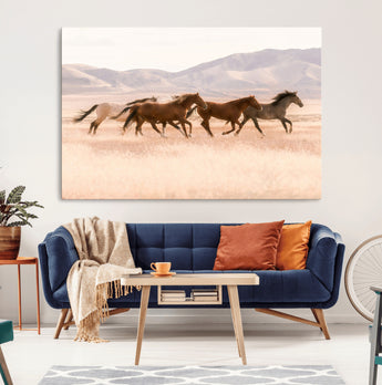 83644685-MGV-CV-36X24-Wild Horse Art Wall Art Canvas Print, Framed Rustic Western Art Picture Print, Desert Horse Scene Perfect Rustic Western Decor