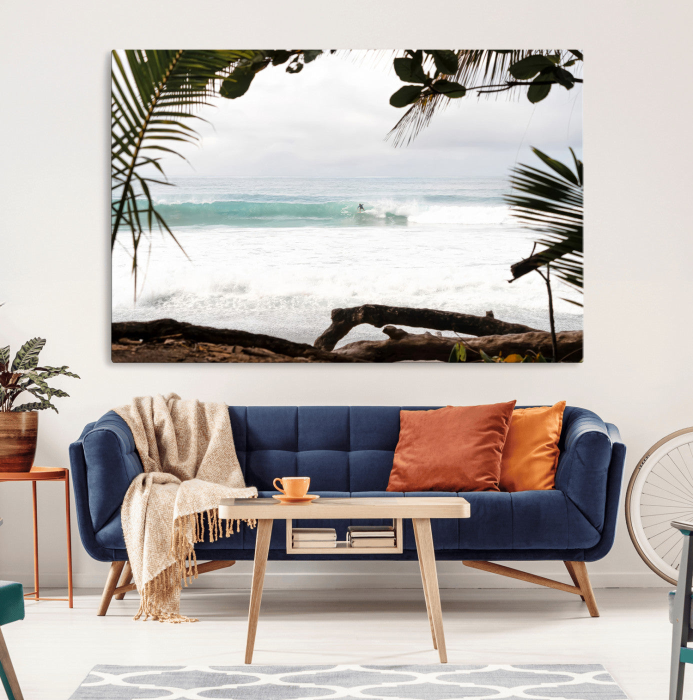 50382104-MGV-CV-36X24-Tropical Surf Wall Art Canvas Print, Framed Palm Tree View Art Picture Print, Beach House Art Perfect Boho Coastal Decor Artwork