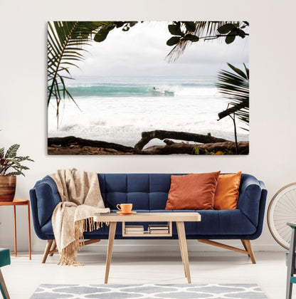 50382104-MGV-CV-36X24-Tropical Surf Wall Art Canvas Print, Framed Palm Tree View Art Picture Print, Beach House Art Perfect Boho Coastal Decor Artwork