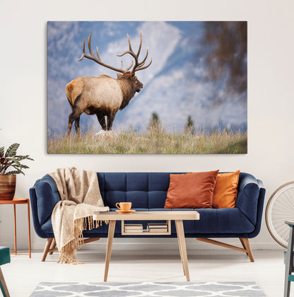 26365841-MGV-CV-36X24-Mountain Elk Art Wall Art Canvas Print, Framed Rustic Wildlife Print Art Picture Print, Lodge Style Decor Perfect Rustic Lodge