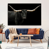 99448328-MGV-CV-36X24-Longhorn Cattle Wall Art Canvas Print, Framed Texas Ranch Art Picture Print, Western Cow Perfect Farmhouse Decor Artwork