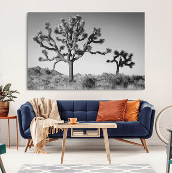 50975475-MGV-CV-36X24-Joshua Tree Art Wall Art Canvas Print, Framed Desert Tree Print Art Picture Print, Black White Nature Perfect Southwestern Boho