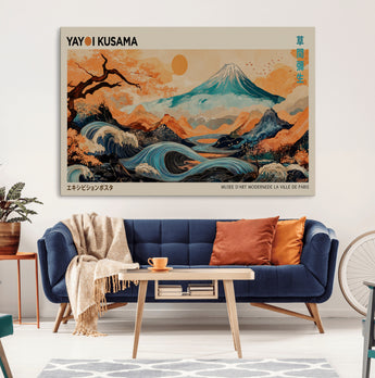 22373530-MGV-CV-36X24-Japanese Mt Fuji Wave Art Print – Ukiyo e Inspired Sun & Cherry Blossom Poster, Traditional Asian Landscape Painting, Modern