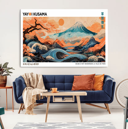 88785870-MGV-CV-36X24-Japanese Great Wave & Mt Fuji Wall Art – Ukiyo e Style Landscape Print with Flowing River, Autumn Mountain Poster, Oriental Asian